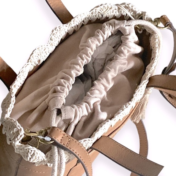 LUCKY BRAND Letoni Leather 2/1 Satchel with Macrame Crochet Trim Boho Chic NWT - Picture 5 of 12